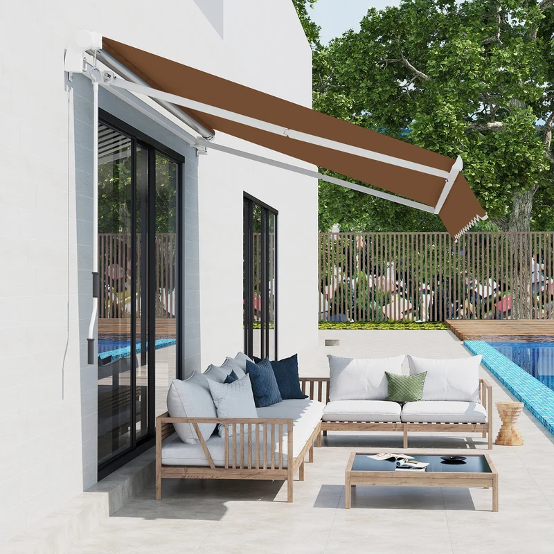 Outsunny Toldo Manual Retráctil Plegable Con Manivela Exterior 295x245 Cm Café