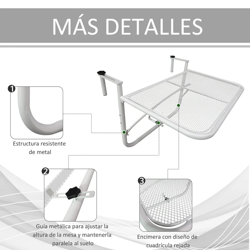 Outsunny Mesa Colgante Balcón Altura Ajustable En 3 Posiciones Carga 30kg