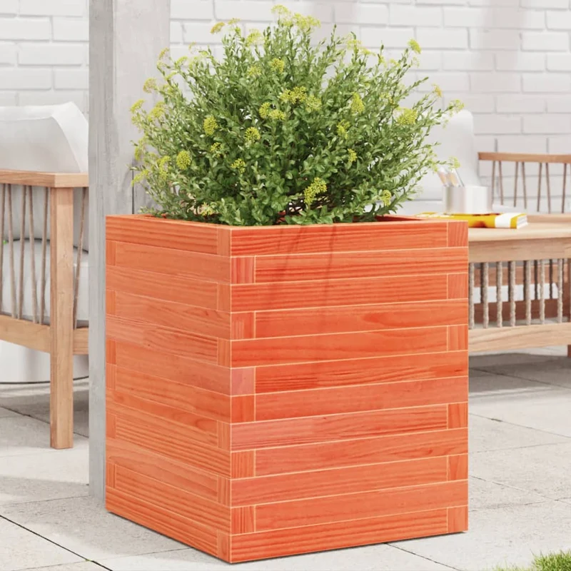 Jardinera De Madera Maciza Pino Marrón Cera 40x40x46 Cm