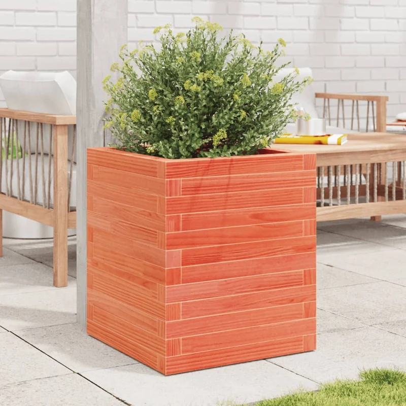 Jardinera De Madera Maciza Pino Marrón Cera 40x40x46 Cm