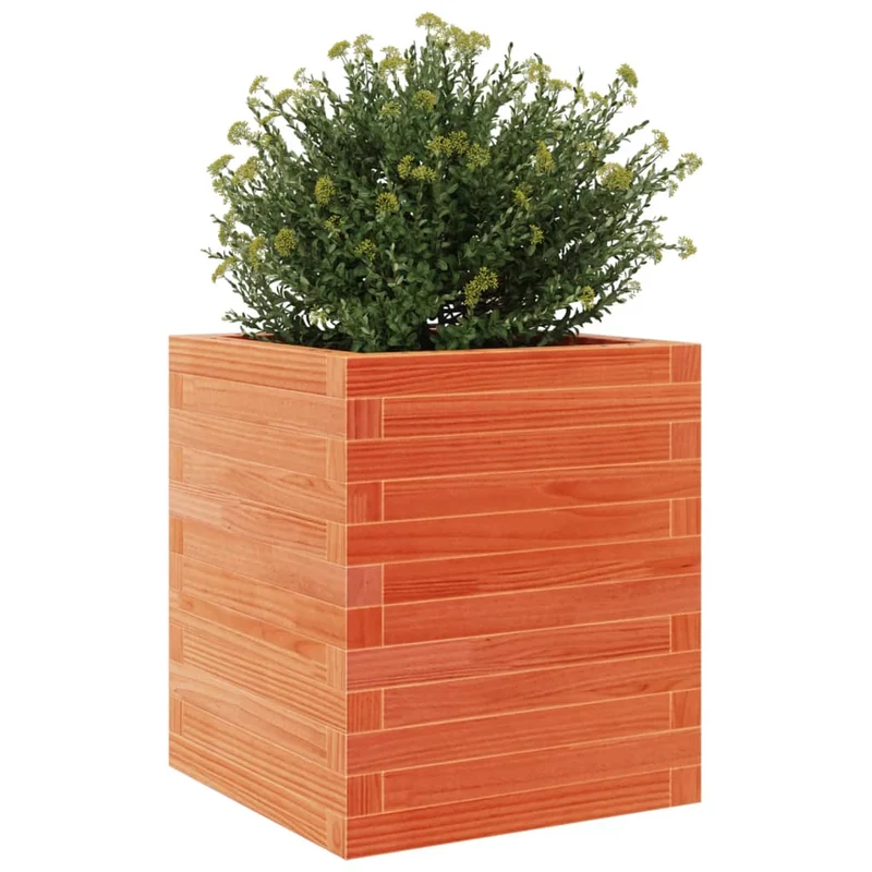 Jardinera De Madera Maciza Pino Marrón Cera 40x40x46 Cm