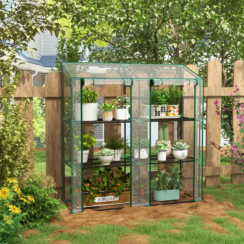 Outsunny Invernadero De Jardín De 3 Niveles 143x46x141/151 Cm Transparente