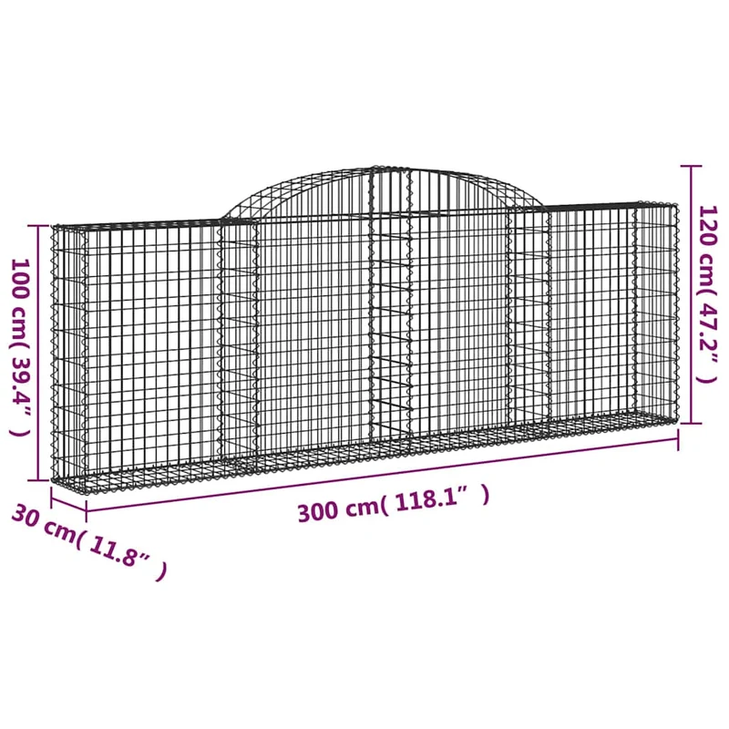 Cestas De Gaviones 8 Uds Forma De Arco Hierro 300x30x100/120 Cm