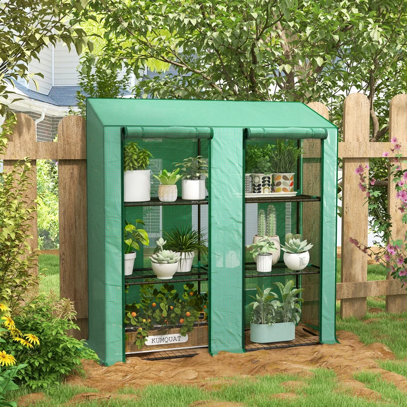 Outsunny Invernadero De Jardín De 3 Niveles 143x46x141/151 Cm Verde