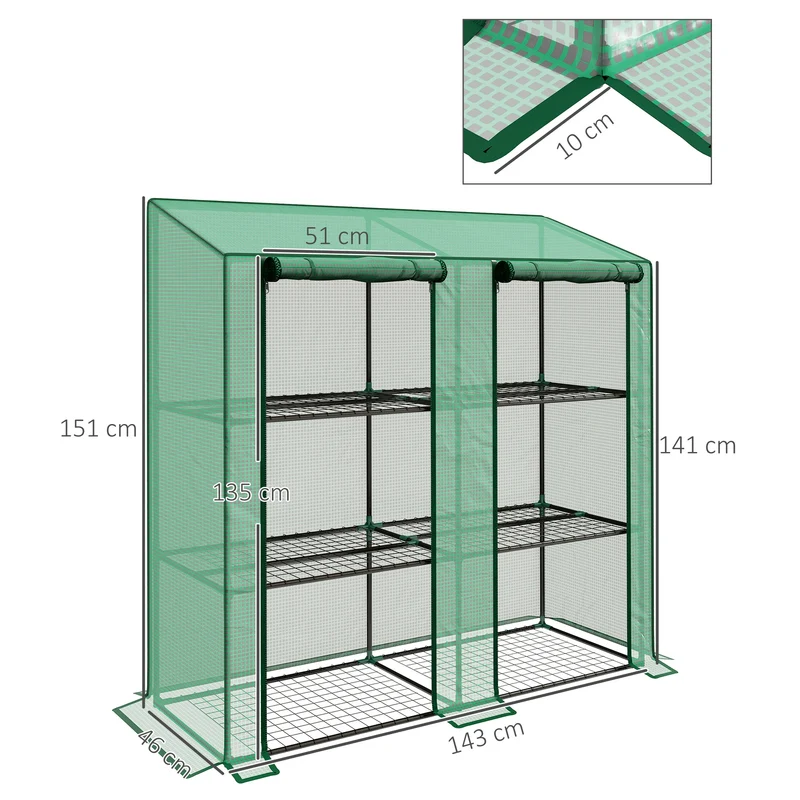 Outsunny Invernadero De Jardín De 3 Niveles 143x46x141/151 Cm Verde