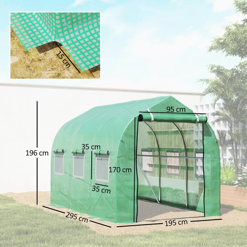Outsunny Invernadero De Exterior 3x2x2 M Con 6 Ventanas De Malla Verde