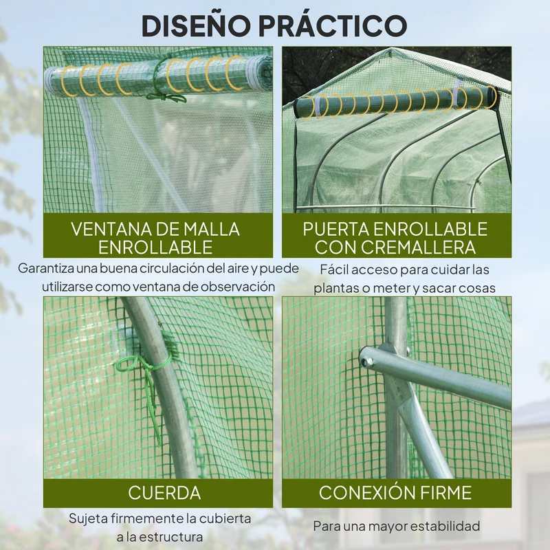 Outsunny Invernadero De Exterior 3x2x2 M Con 6 Ventanas De Malla Verde