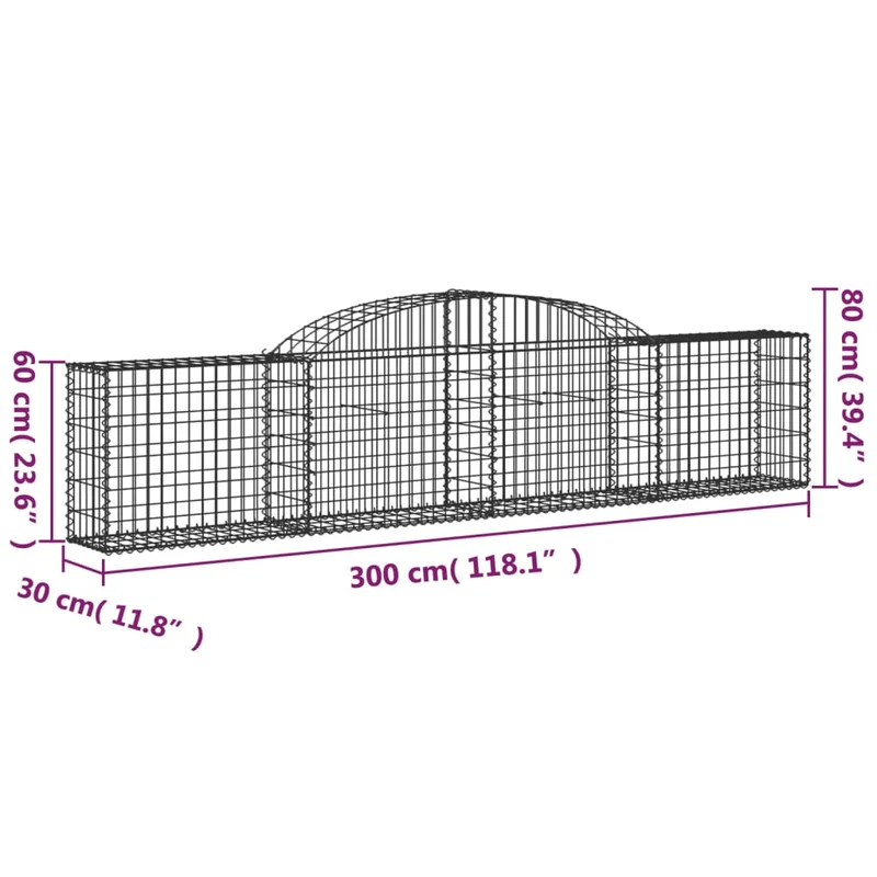 Cestas De Gaviones 12 Uds Forma De Arco Hierro 300x30x60/80 Cm