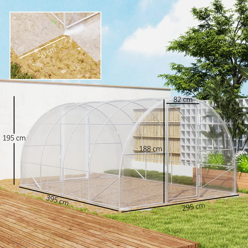 Outsunny Invernadero De Túnel 4x3x2 M Con 2 Puertas Transparente