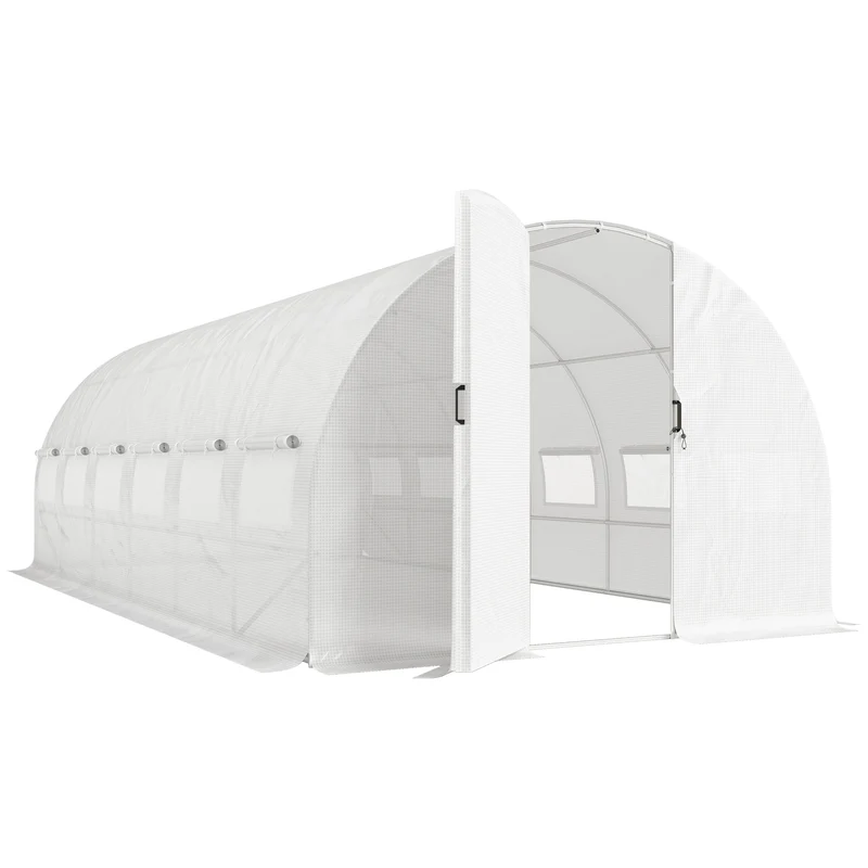 Outsunny Invernadero De Túnel 6x3x2 M Con Puerta Con Bisagras Y Ventanas Blanco