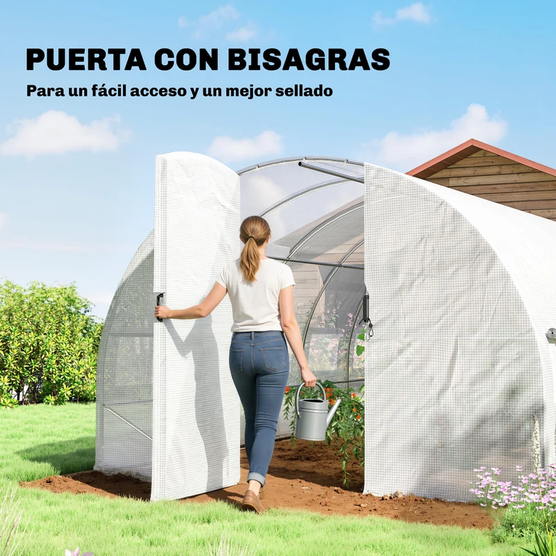 Outsunny Invernadero De Túnel 6x3x2 M Con Puerta Con Bisagras Y Ventanas Blanco