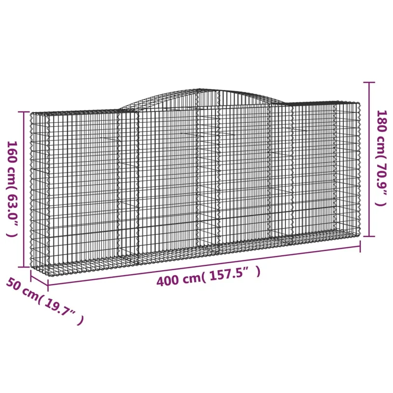 Cestas De Gaviones 6 Uds Forma De Arco Hierro 400x50x160/180 Cm