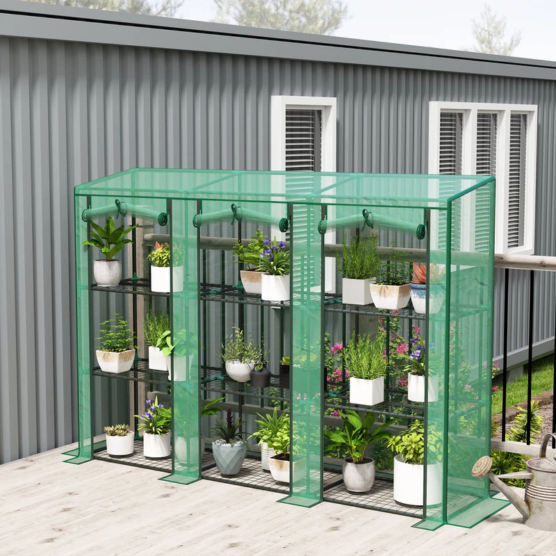 Outsunny Invernadero De Exterior Con 9 Estantes Puerta 215x46x151 Cm Verde