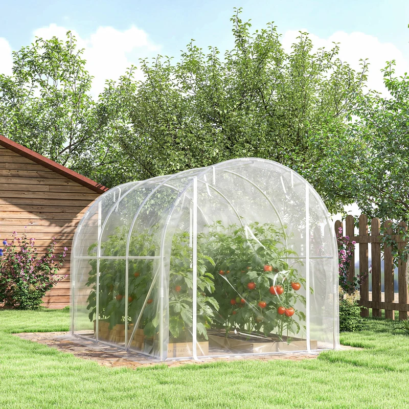 Outsunny Invernadero De Túnel 3x2x2 M Con 2 Puertas Enrollables Transparente