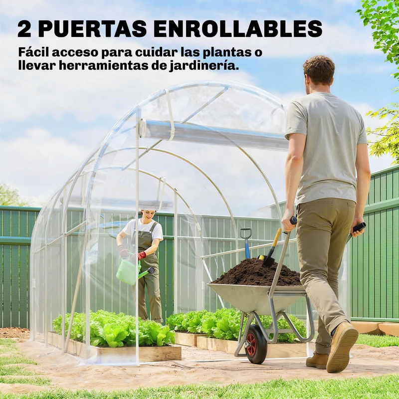 Outsunny Invernadero De Túnel 3x2x2 M Con 2 Puertas Enrollables Transparente