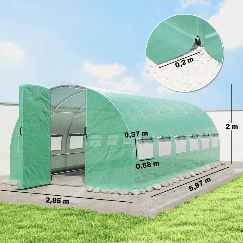 Outsunny Invernadero De Túnel 6x3x2 M Con Puerta Con Bisagras Y Ventanas Verde