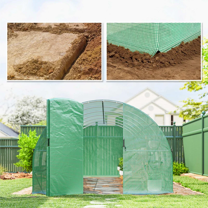 Outsunny Invernadero De Túnel 6x3x2 M Con Puerta Con Bisagras Y Ventanas Verde