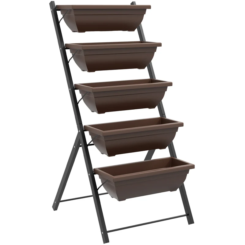 Outsunny Soporte Para Plantas De 5 Niveles Con 5 Macetas 55x63x120 Cm Negro