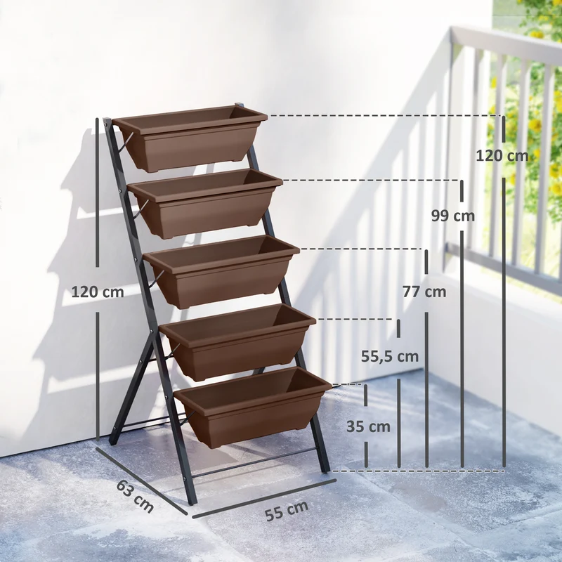 Outsunny Soporte Para Plantas De 5 Niveles Con 5 Macetas 55x63x120 Cm Negro