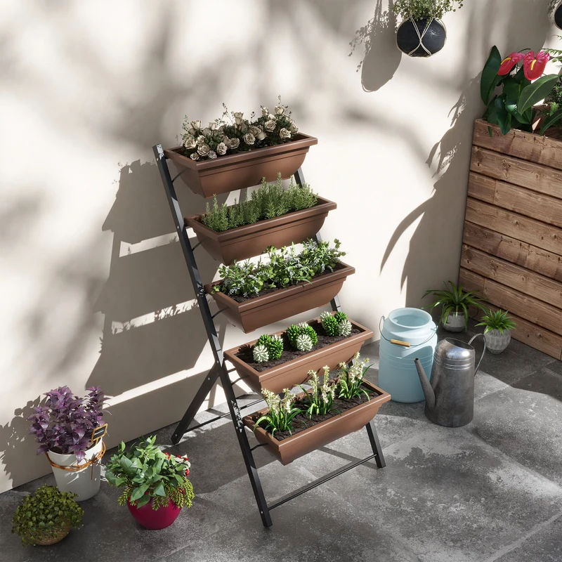 Outsunny Soporte Para Plantas De 5 Niveles Con 5 Macetas 55x63x120 Cm Negro