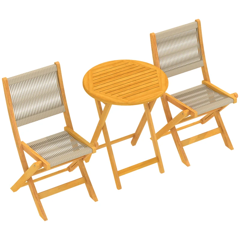 Outsunny Conjunto De Muebles De Jardín Con 2 Sillas Plegables Y Mesa Natural