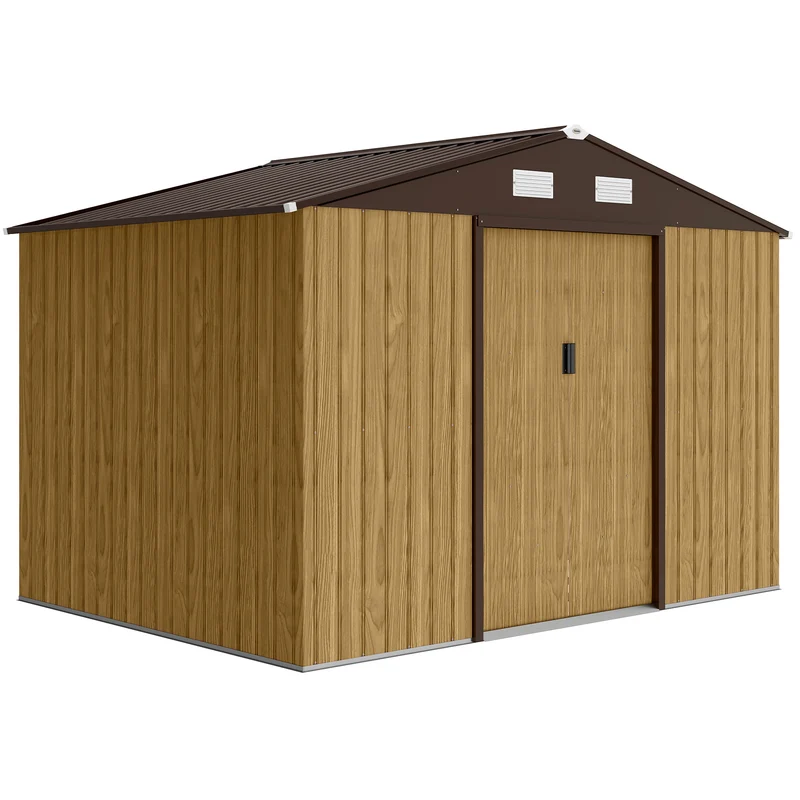 Outsunny Caseta De Jardín Exterior 4,9 M² 277x195x192 Cm Puerta Corredera Marrón