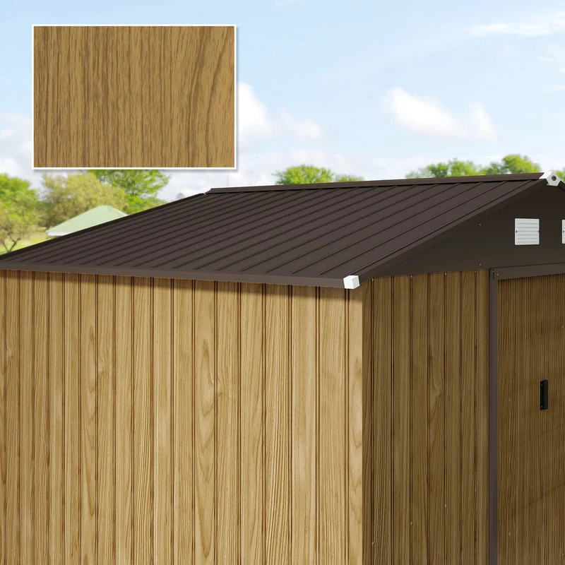 Outsunny Caseta De Jardín Exterior 4,9 M² 277x195x192 Cm Puerta Corredera Marrón