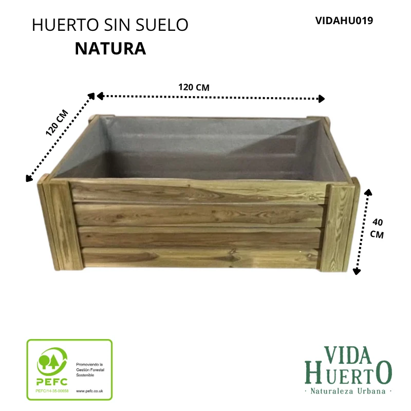 Cajón De Cultivo Natura. Altura De 40 Cm. Sin Base. Vidahuerto 120x120x40 Cm.