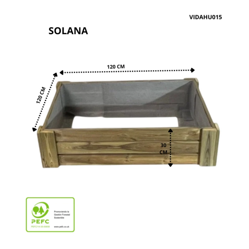 Cajón De Cultivo Solana. Altura De 30 Cm. Sin Base. Vidahuerto 120x120x30 Cm.