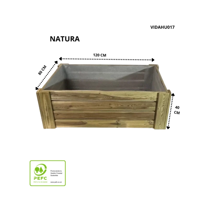 Cajón De Cultivo Natura. Altura De 40 Cm. Sin Base. Vidahuerto 120x80x40 Cm.