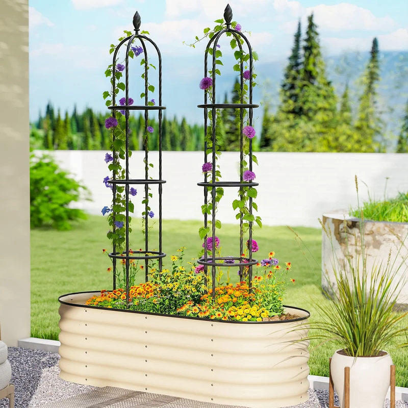 Outsunny Juego De 2 Obeliscos De Jardín De Acero 1,74 M Para Plantas Trepadoras