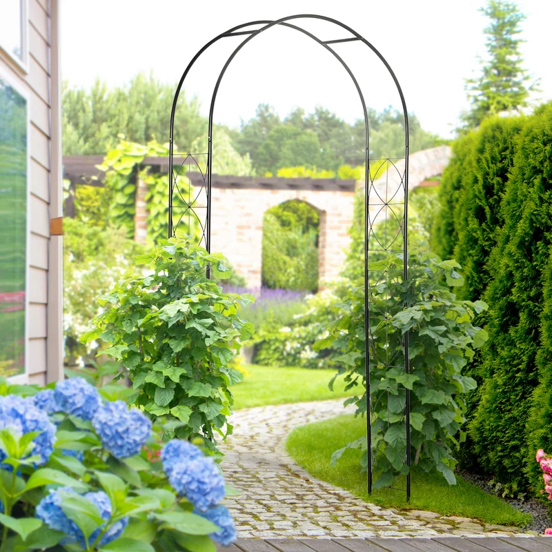 Outsunny Arco De Jardín De Metal Diseño Enrejado 114x30x230 Cm Negro
