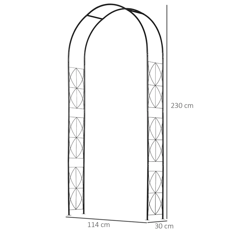 Outsunny Arco De Jardín De Metal Diseño Enrejado 114x30x230 Cm Negro