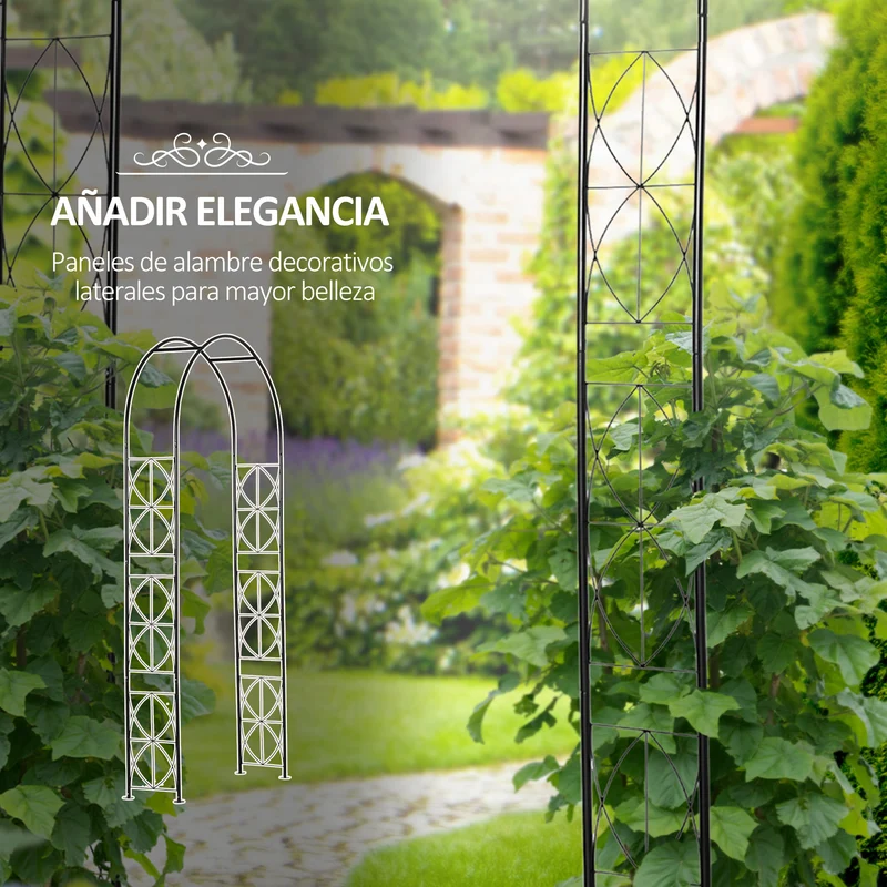 Outsunny Arco De Jardín De Metal Diseño Enrejado 114x30x230 Cm Negro