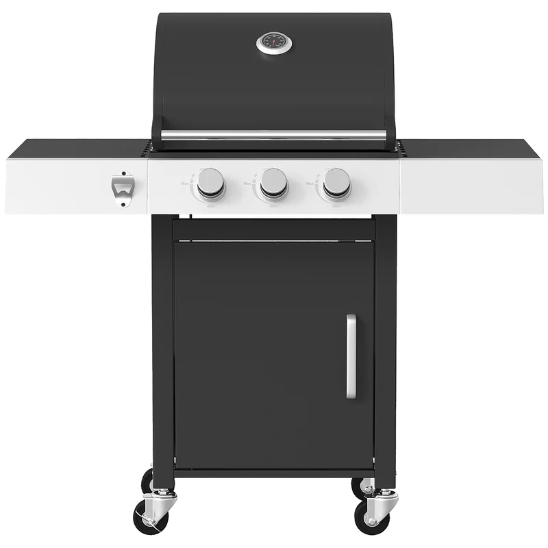 Outsunny Barbacoa De Gas Con 3 Quemadores 8,1 Kw Termómetro Mesas Laterales