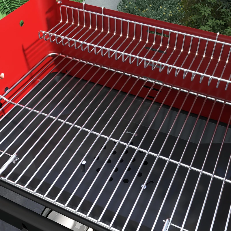 Outsunny Barbacoa De Carbón Con Ruedas Parrilla Ajustable En Altura Rojo