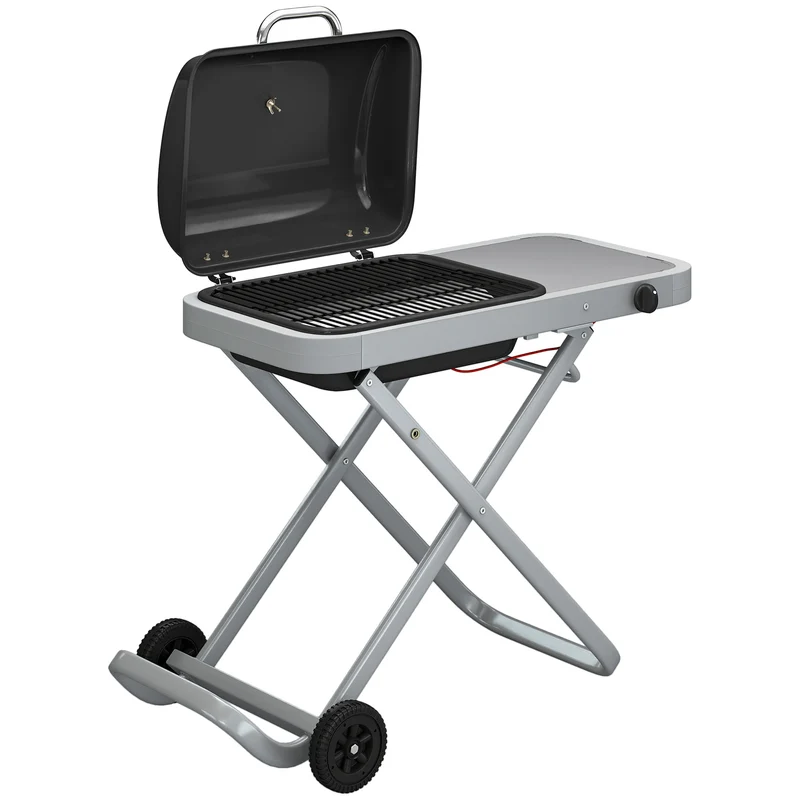 Outsunny Barbacoa De Gas Plegable Con Quemador 2,5 Kw Con Ruedas Mesa Lateral