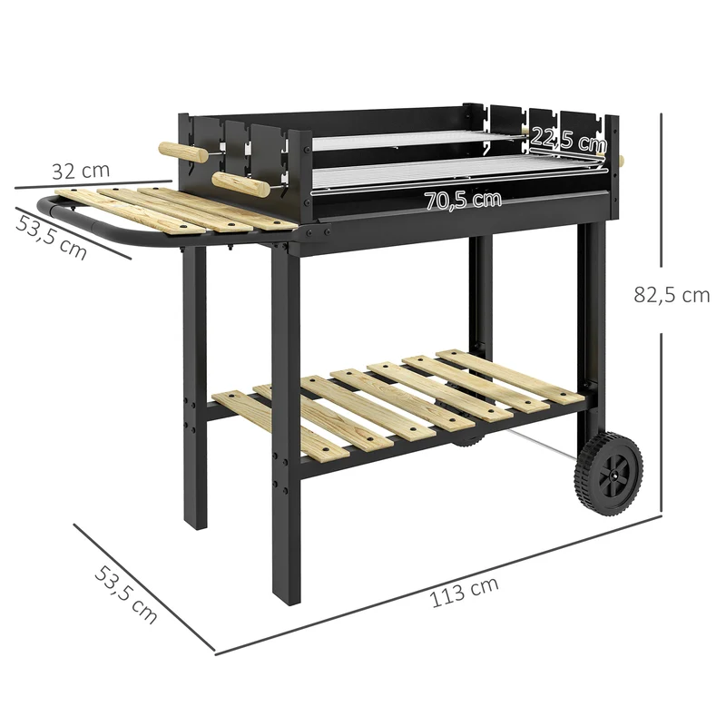 Outsunny Barbacoa De Carbón 113x53,5x82,5 Cm Con 2 Parrillas Alturas Ajustables