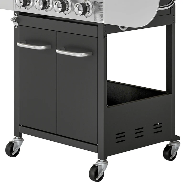 Outsunny Barbacoa De Gas Con 4 Quemadores 12,8 Kw Termómetro Mesas Laterales
