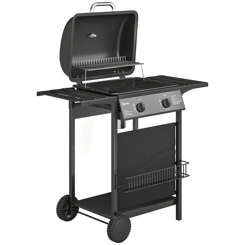 Outsunny Barbacoa De Gas Bbq Gas Con 2 Quemadores 5 Kw Con Termómetro