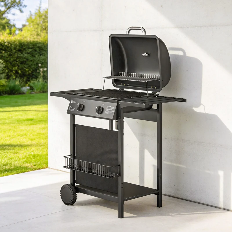 Outsunny Barbacoa De Gas Bbq Gas Con 2 Quemadores 5 Kw Con Termómetro