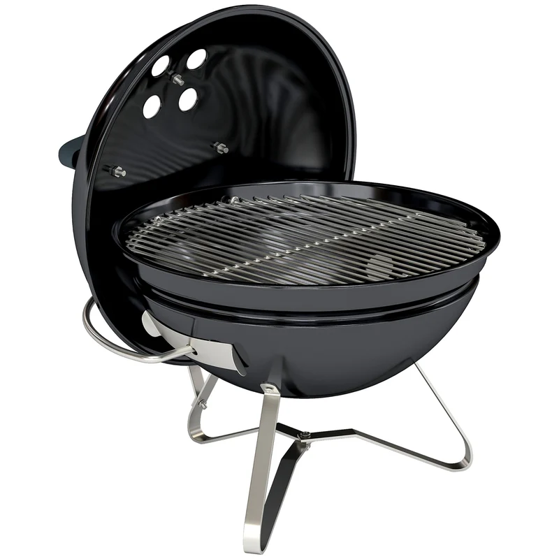 Outsunny Barbacoa De Carbón Portátil Redonda Con Rejilla Tapa Con Soporte Negro