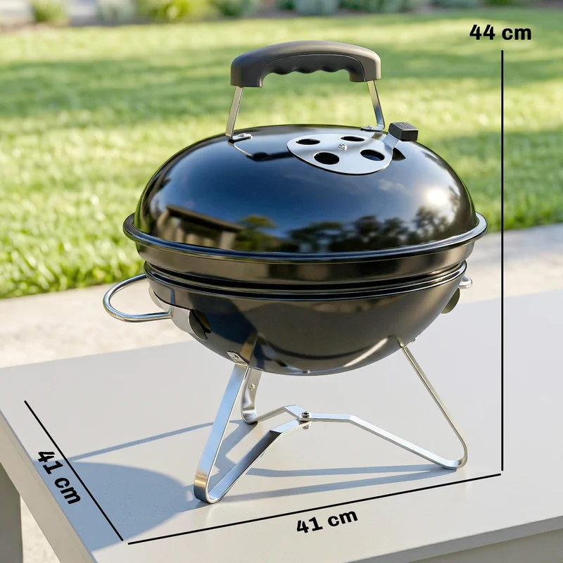 Outsunny Barbacoa De Carbón Portátil Redonda Con Rejilla Tapa Con Soporte Negro