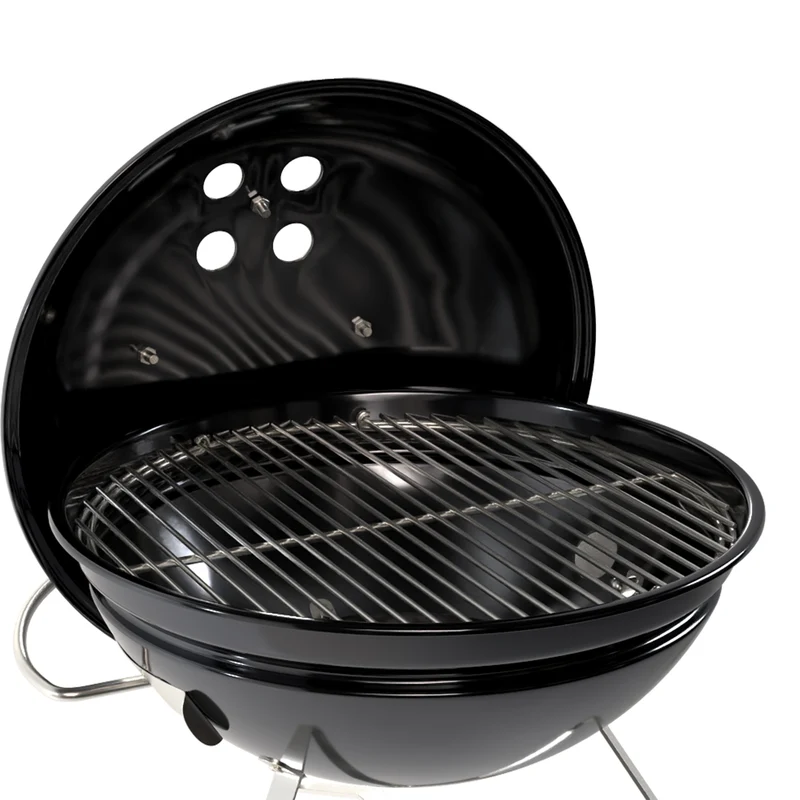 Outsunny Barbacoa De Carbón Portátil Redonda Con Rejilla Tapa Con Soporte Negro