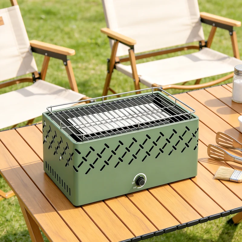 Outsunny Barbacoa De Carbón Con Ventilador Integrado 45,5x29x21 Cm Verde Claro