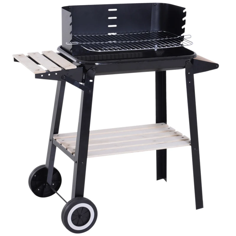 Outsunny Barbacoa Carbón Altura Parrillas Ajustable Estantes Ruedas 83x46x87 Cm