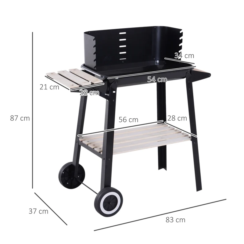 Outsunny Barbacoa Carbón Altura Parrillas Ajustable Estantes Ruedas 83x46x87 Cm