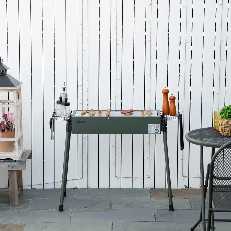 Outsunny Barbacoa De Carbón Con 2 Parrillas De Acero Inoxidable 94x39x70cm Verde
