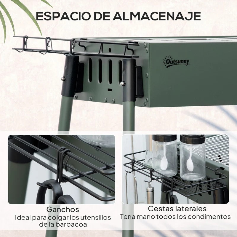 Outsunny Barbacoa De Carbón Con 2 Parrillas De Acero Inoxidable 94x39x70cm Verde
