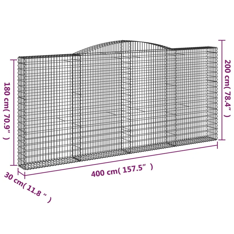 Cestas De Gaviones 3 Uds Forma De Arco Hierro 400x30x180/200 Cm